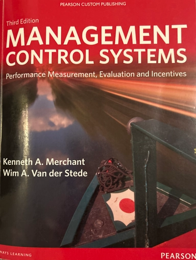 Management control systems; Kenneth Merchant, Wim Van der Stede; 2012