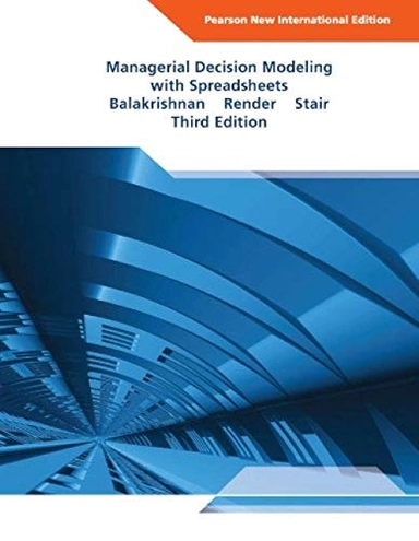 Managerial Decision Modeling with Spreadsheets; Nagraj Balakrishnan, Barry Render, Ralph M. Stair; 2007