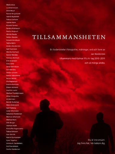 Tillsammansheten : en livsberättelse i fotografier, målningar, ord och form; Jan Nordström, Ia Johannesson, Emin Nouri, Nanne Bergstrand, Henrik Rydström, Tobias Carlsson, Hanne Holm, Ricardo Santos, Sandra Nicklasson, Paulus Arajuuri, Abiola Dauda, Stefan Ålander, Donald Arvidsson, Tabita Björk, Anders Nordström, Kjell Svensson, Monika Karlsson, Daniel Mendes, Hampus Bohman, Erik Israelsson, Giles Stille, Johan Bertilsson, Etrit Berisha, Stefan Larsson, Daniel Sobralense, Petter Wastå, Ola Ragnarsson, Joakim Karlsson, Zlatan Azinovic, Joachim Lantz, Markus Thorbjörnsson, Alban Dragusha, Liridon Leci, Besnik Rustemaj, Måns Söderqvist, Kjell Nyberg, Lasse Johansson, Sebastian Feddersen, Mattias Johansson, Mattias Pavic, Olle Berger, Herman Holm, Kristoffer Fagercrantz, Tobias Eriksson, Dan Old Elk, Katrin Gunnarsson, Ejvor Togelius, Jimmie A. Sandebäck, Emil Sandebäck, Cecilia Hardestam; 2011