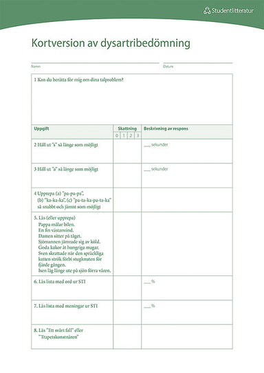 Dysartri - Kortversion av bedömning; Lena Hartelius; 2015