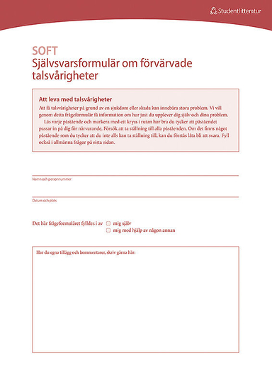 Dysartri - SOFT - Självsvarsformulär om förvärvade talsvårigheter; Lena Hartelius; 2015