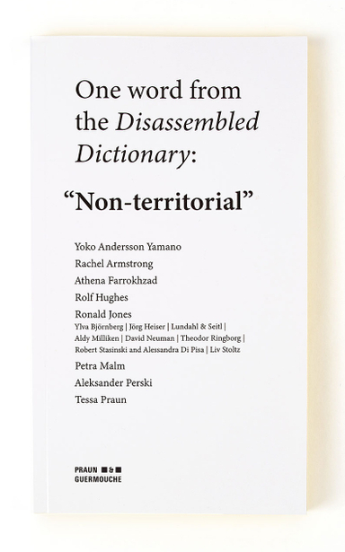 “Non-territorial”; Yoko Andersson Yamano, Rachel Armstrong, Ylva Björnberg, Athena Farrokhzad, Jörg Heiser, Rolf Hughes, Ronald Jones, Lundahl & Seitl, Petra Malm, Aldy Milliken, David Neuman, Aleksander Perski, Tessa Praun, Theodor Ringborg, Robert Stasinski, Alessandra Di Pisa, Liv Stoltz; 2020